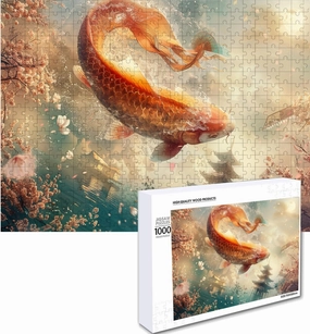 Wooden Puzzles for Adults Jigsaw 500 Piece Koi Fish 500 Piece Puzzle Art for Family Fun Adult Kids Puzzle Games