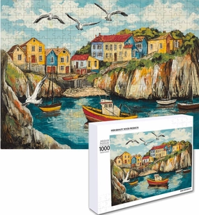 Wooden Puzzles for Adults, Picturesquare Fishing Village Wooden Jigsaw Puzzles 500/1000pcs, Irregular Wood Puzzles Creative Gift for Adults Kids Family Game