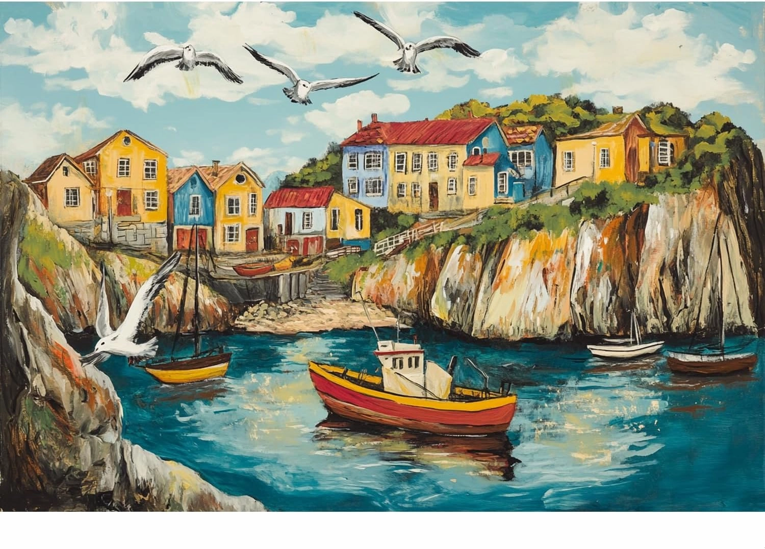 Wooden Puzzles for Adults, Picturesquare Fishing Village Wooden Jigsaw Puzzles 500/1000pcs, Irregular Wood Puzzles Creative Gift for Adults Kids Family Game