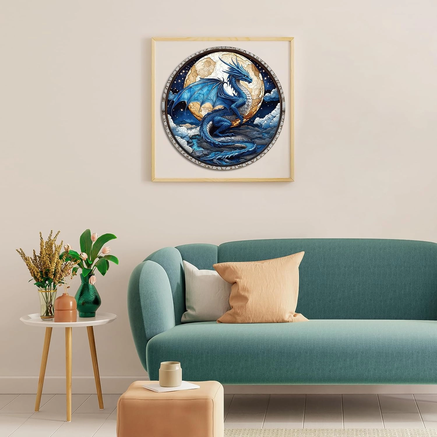 Wooden Puzzles for Adults, Unique Animal Shaped Moonlit Blue Dragon Adult Puzzle, 3D Vision Wooden Jigsaw Puzzles Adult, Challenging Creative Gifts Family Games 8.5 * 8.5in 100pcs