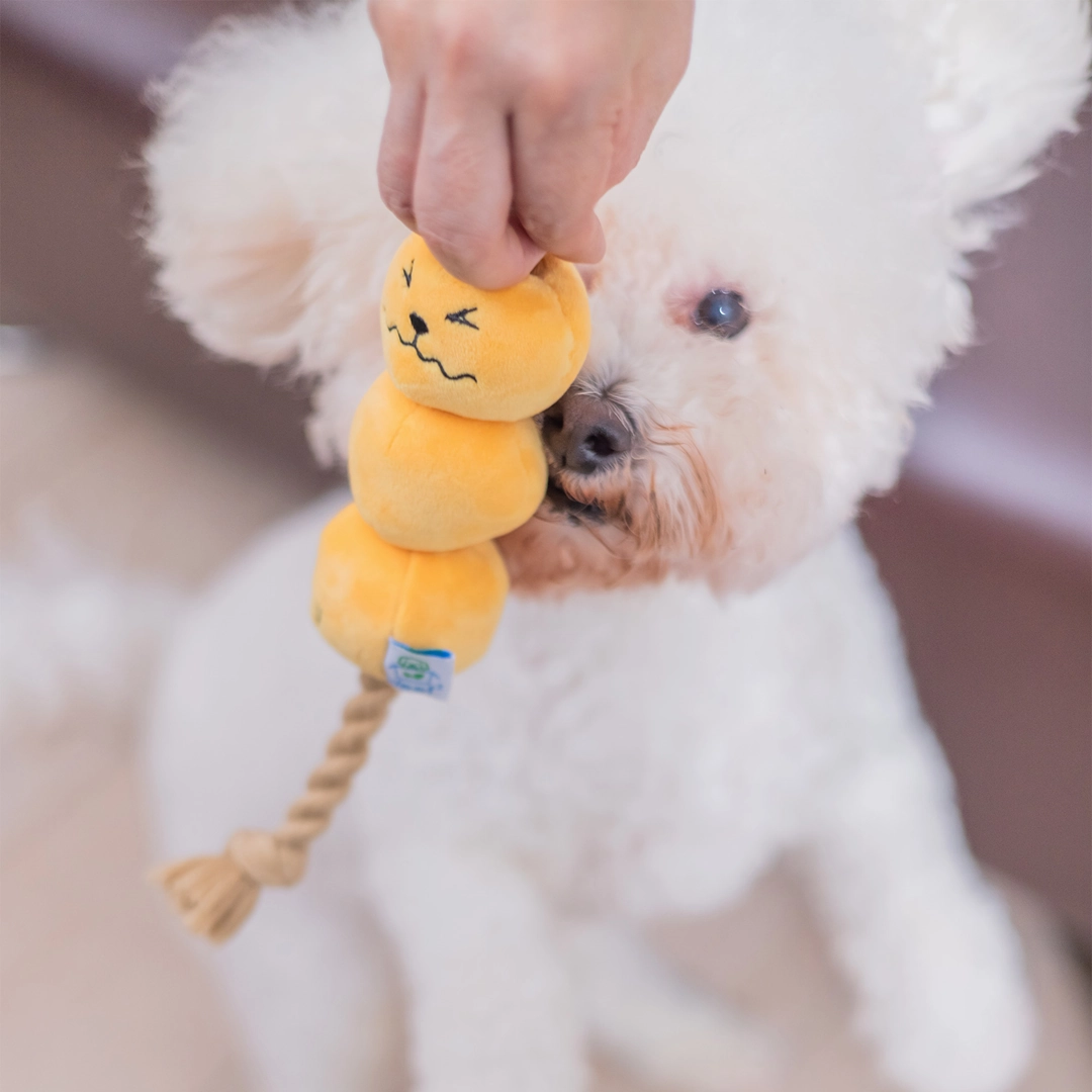 Woof² Curry Fishball Interactive Rope Pull Squeaky Dog Toy
