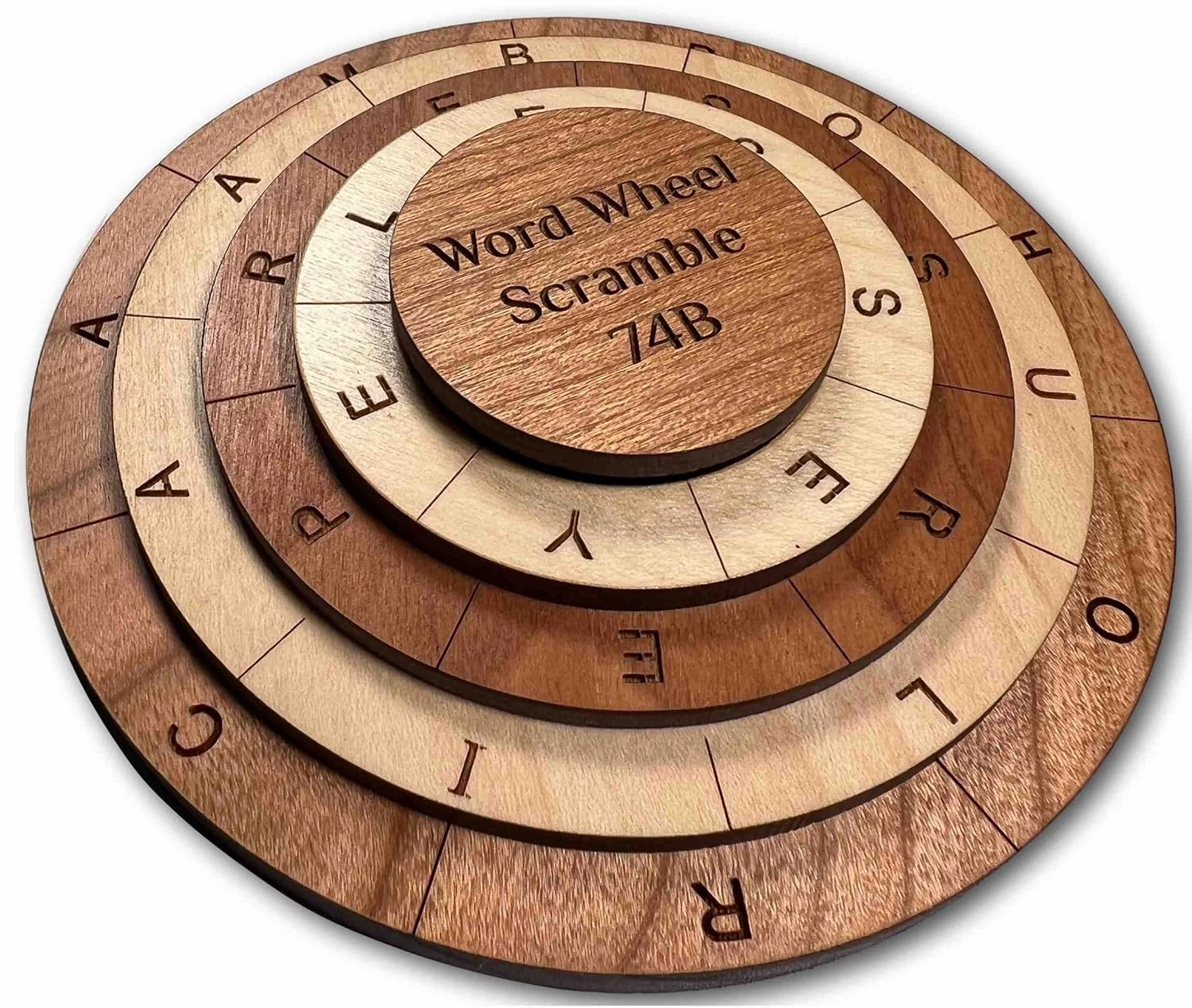 Word Wheel Scramble 74B Wooden Puzzle Word Search Challenges