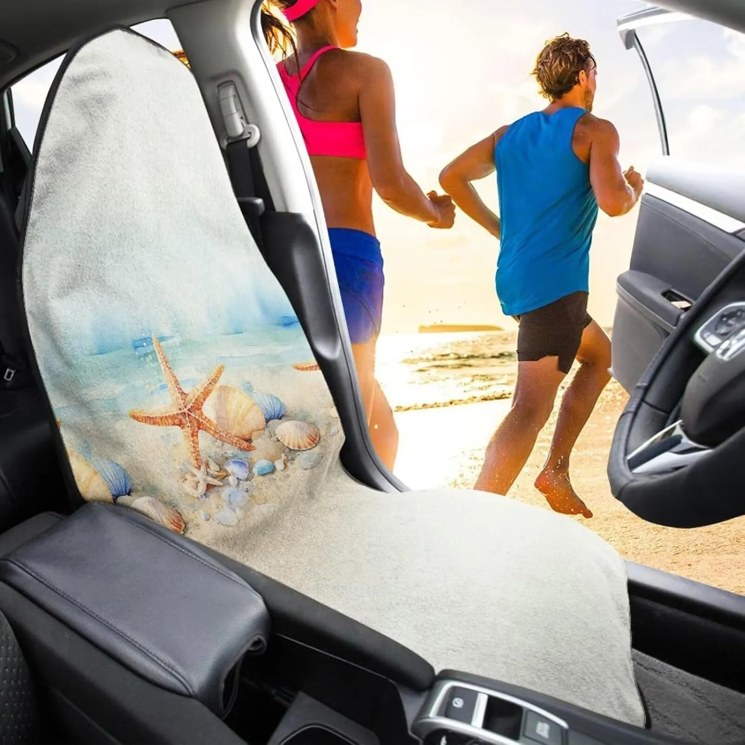 Yewattles Waterproof Stain Resistant Car Seat Cover with Beach Starfish Pattern for Dog Kid Swimming Hiking Running Beach Outdoor Activities Universal Fit Van Truck SUV Sedan