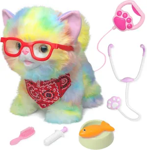 YH YUHUNG Walking Cat Toys for Kids,Remote Control Rainbow Kitty Robot Cat Toy That Can Walks, Meows, and Wag Its Tail, Veterinarian Playset for Kids with Interactive Cat Ages 3 and Up