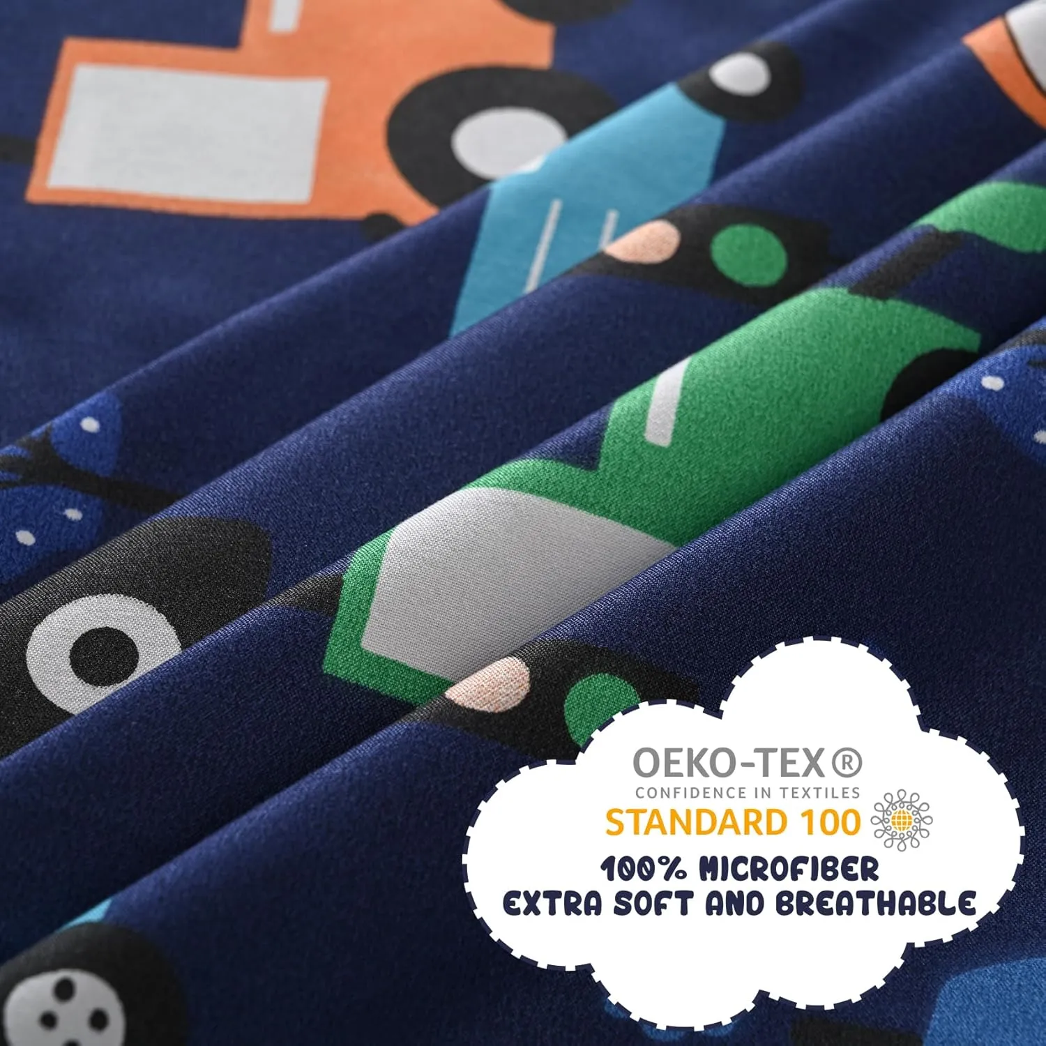 Yibeizi Car Twin Sheets Set for Boys, Kids Cute Bedsheets Navy Blue Microfiber Deep Pocket Toddler Bed Sheet & Pillowcase Sets 3 Pieces