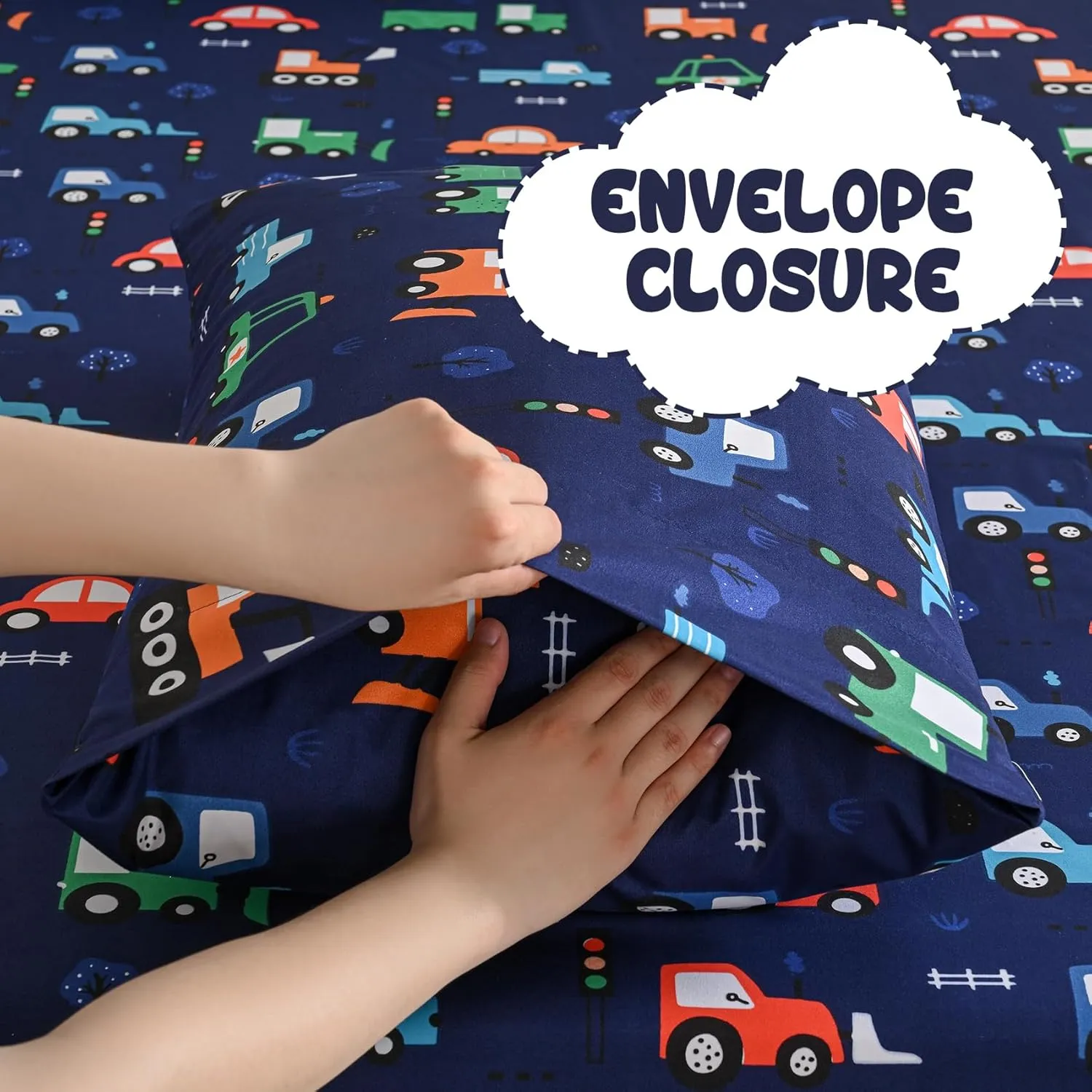 Yibeizi Car Twin Sheets Set for Boys, Kids Cute Bedsheets Navy Blue Microfiber Deep Pocket Toddler Bed Sheet & Pillowcase Sets 3 Pieces