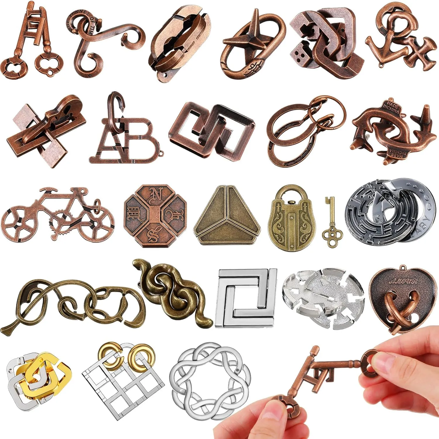Yilloog 24 Pcs Metal Brain Teaser Puzzles Assortment for Adults Difficult Magic Puzzles Highly Hard Brain Games Iq Logic Test Disentanglement Game for Classroom Mind Challenge(Classic)