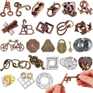 Yilloog 24 Pcs Metal Brain Teaser Puzzles Assortment for Adults Difficult Magic Puzzles Highly Hard Brain Games Iq Logic Test Disentanglement Game for Classroom Mind Challenge(Classic)