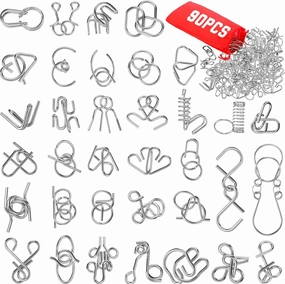 Yilloog Set of 90 Metal Brain Teaser Puzzles with Pouch, Steel IQ Puzzle Games Physics Mind Metal Puzzles for Adults Basket Stocking Stuffers for Desk Trinkets Challenge Gifts