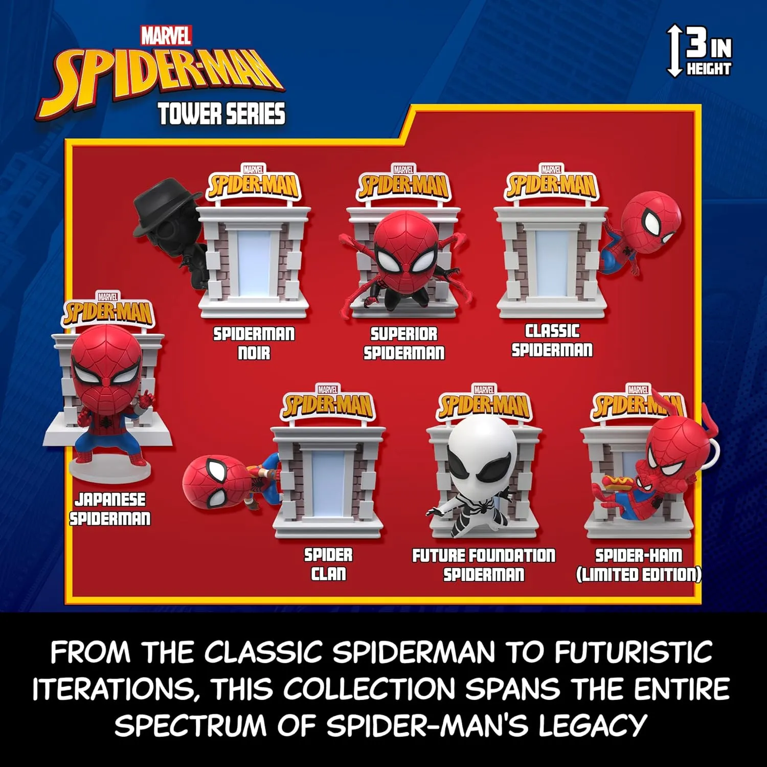 YuMe Spider-Man Tower Series Hero Box - Blind Box (6 Pack) 3" Collectible Toy Figures, Marvel Superhero Movie Inspired Set, Collectible Figurines for Adults, Boys, Girls, and Kids Ages 8 