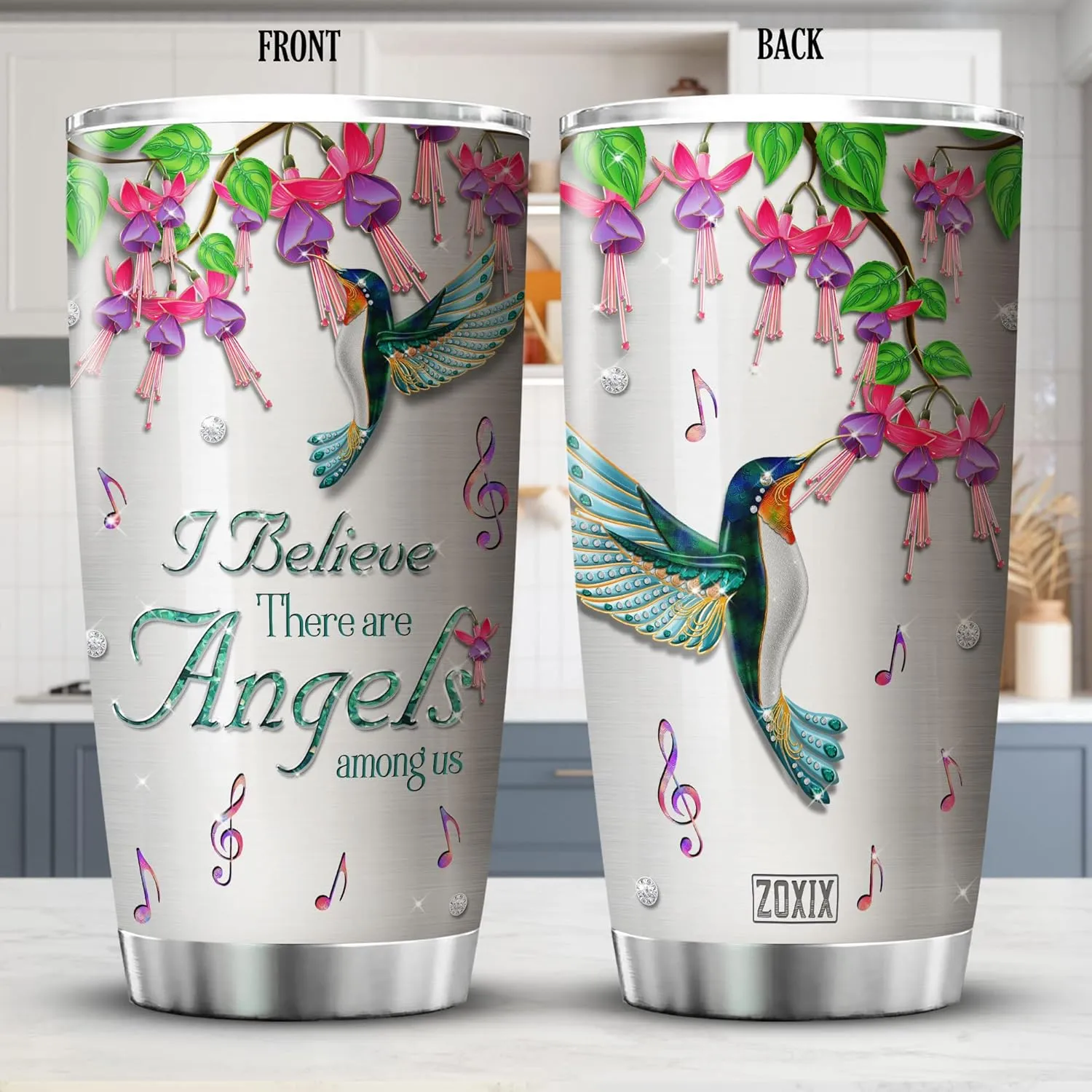 ZOXIX Hummingbird Sympathy Gifts I Believe There Are Angels Hummingbird Insulated Tumbler Stainless Steel Cup Jewelry Style Remembrance Gifts For Loss Of Loved One