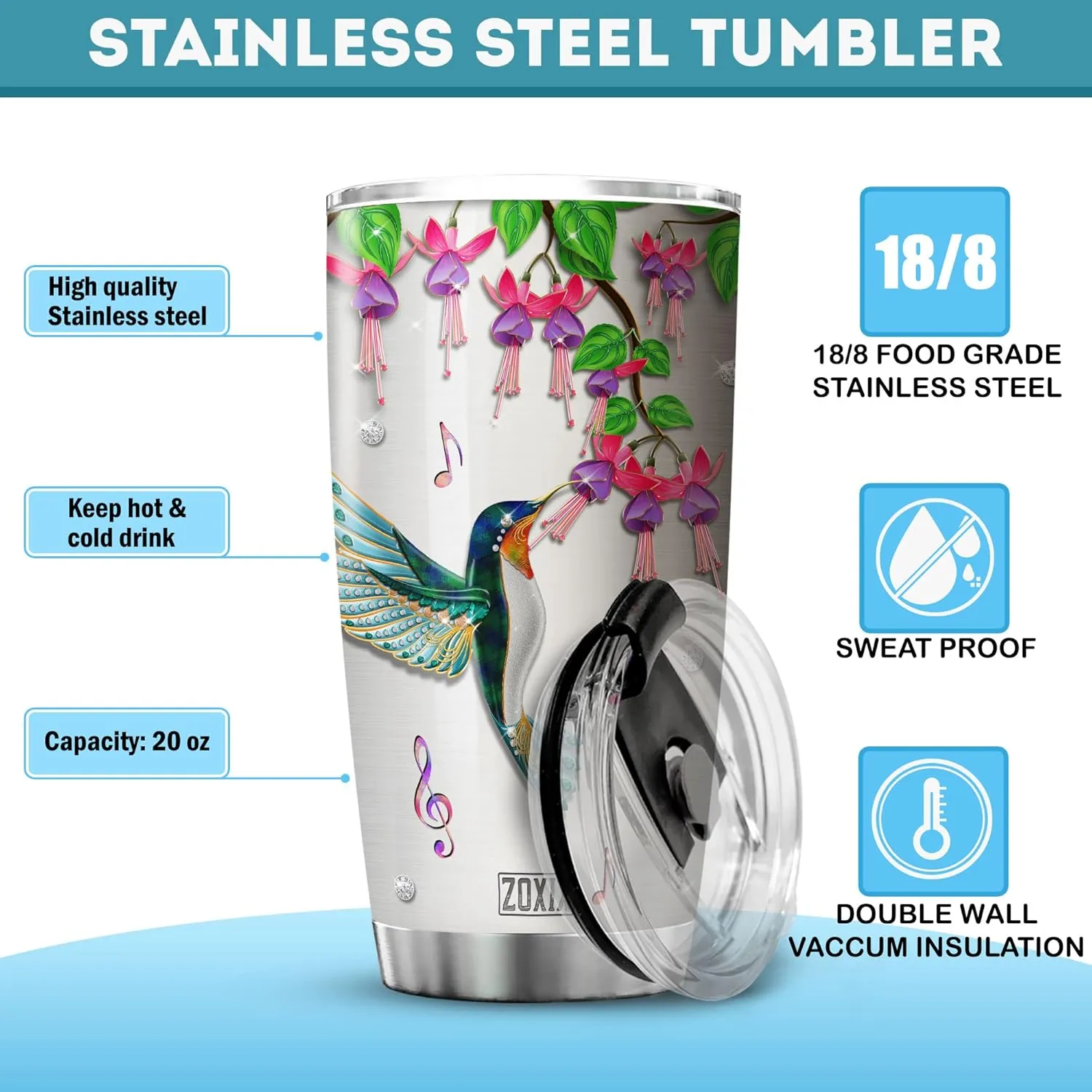 ZOXIX Hummingbird Sympathy Gifts I Believe There Are Angels Hummingbird Insulated Tumbler Stainless Steel Cup Jewelry Style Remembrance Gifts For Loss Of Loved One