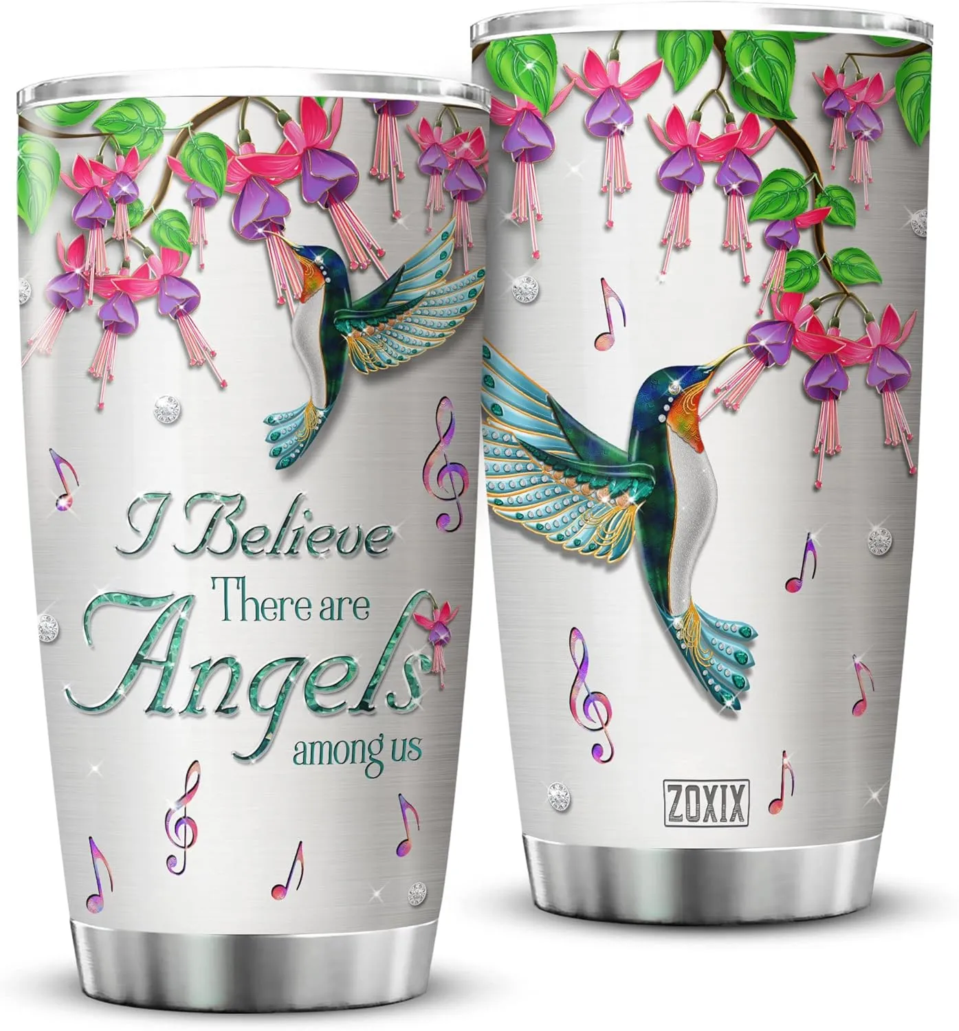 ZOXIX Hummingbird Sympathy Gifts I Believe There Are Angels Hummingbird Insulated Tumbler Stainless Steel Cup Jewelry Style Remembrance Gifts For Loss Of Loved One