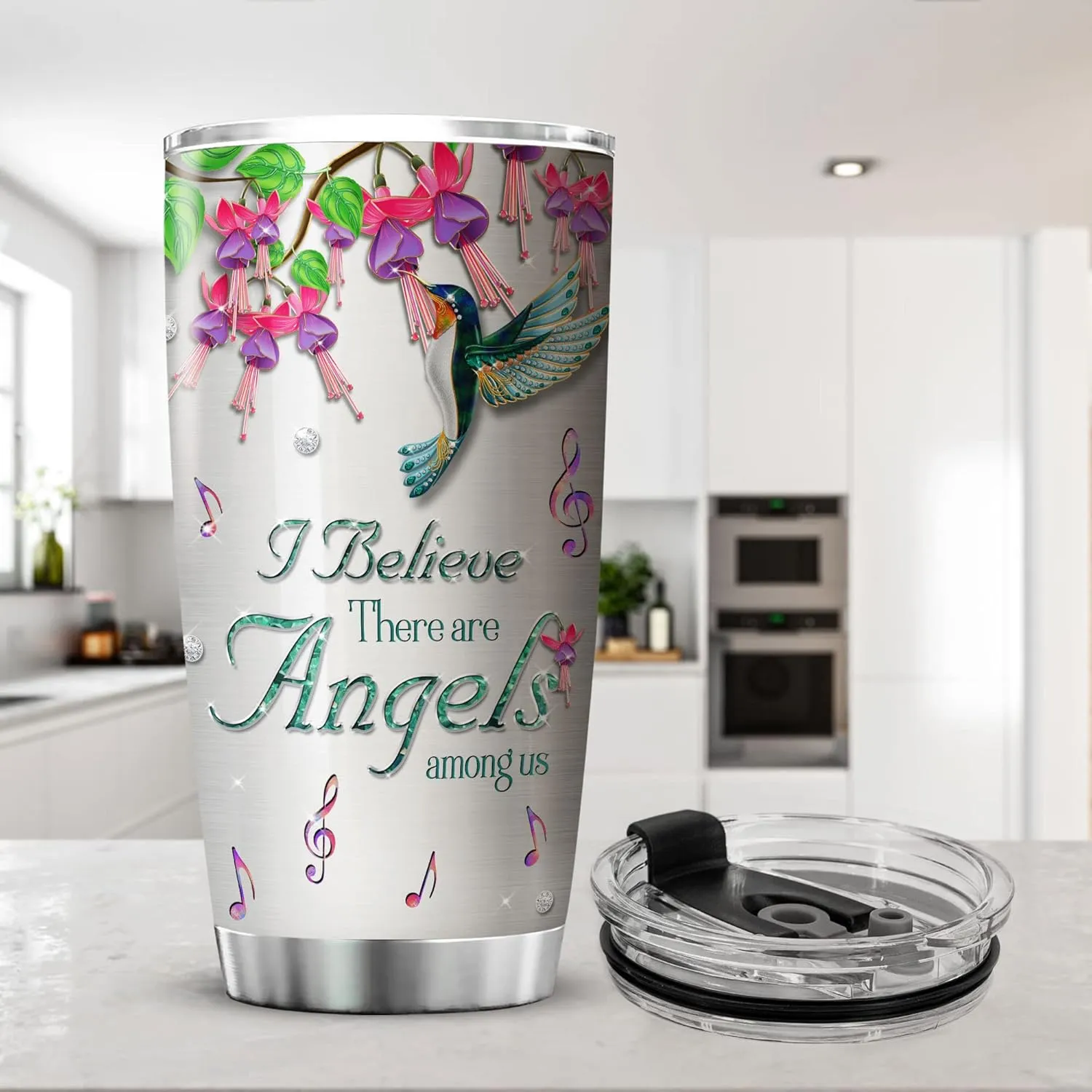 ZOXIX Hummingbird Sympathy Gifts I Believe There Are Angels Hummingbird Insulated Tumbler Stainless Steel Cup Jewelry Style Remembrance Gifts For Loss Of Loved One