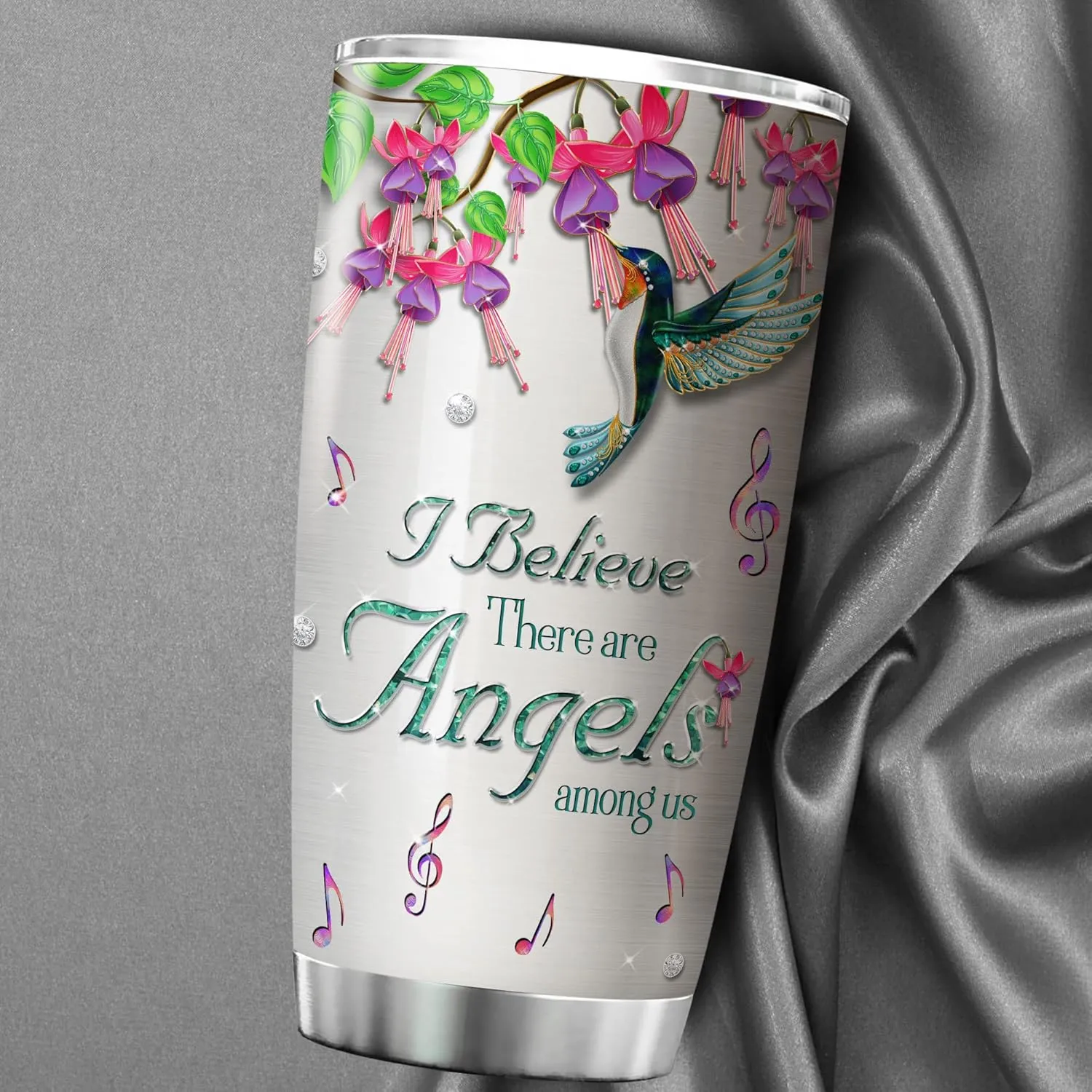 ZOXIX Hummingbird Sympathy Gifts I Believe There Are Angels Hummingbird Insulated Tumbler Stainless Steel Cup Jewelry Style Remembrance Gifts For Loss Of Loved One