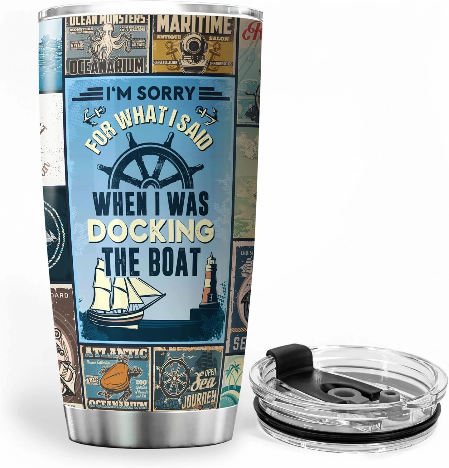 ZOXIX Im Sorry For What I Said When I Was Docking The Boat Tumblers For Men Funny Boating Gifts Nautical Coffee Cup With Lid 20oz Captain Boat Stainless Steel Mug For Sailor Seaman