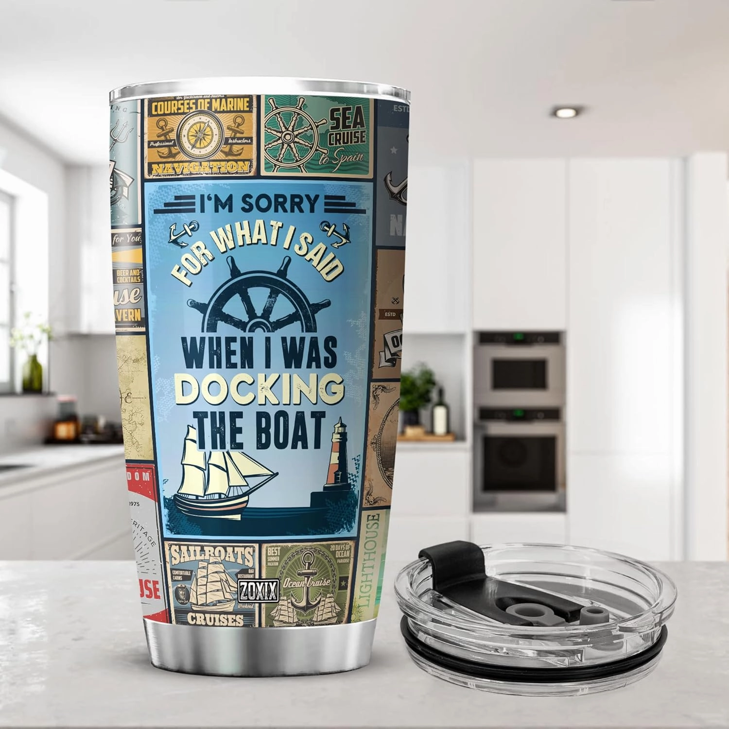 ZOXIX Im Sorry For What I Said When I Was Docking The Boat Tumblers For Men Funny Boating Gifts Nautical Coffee Cup With Lid 20oz Captain Boat Stainless Steel Mug For Sailor Seaman