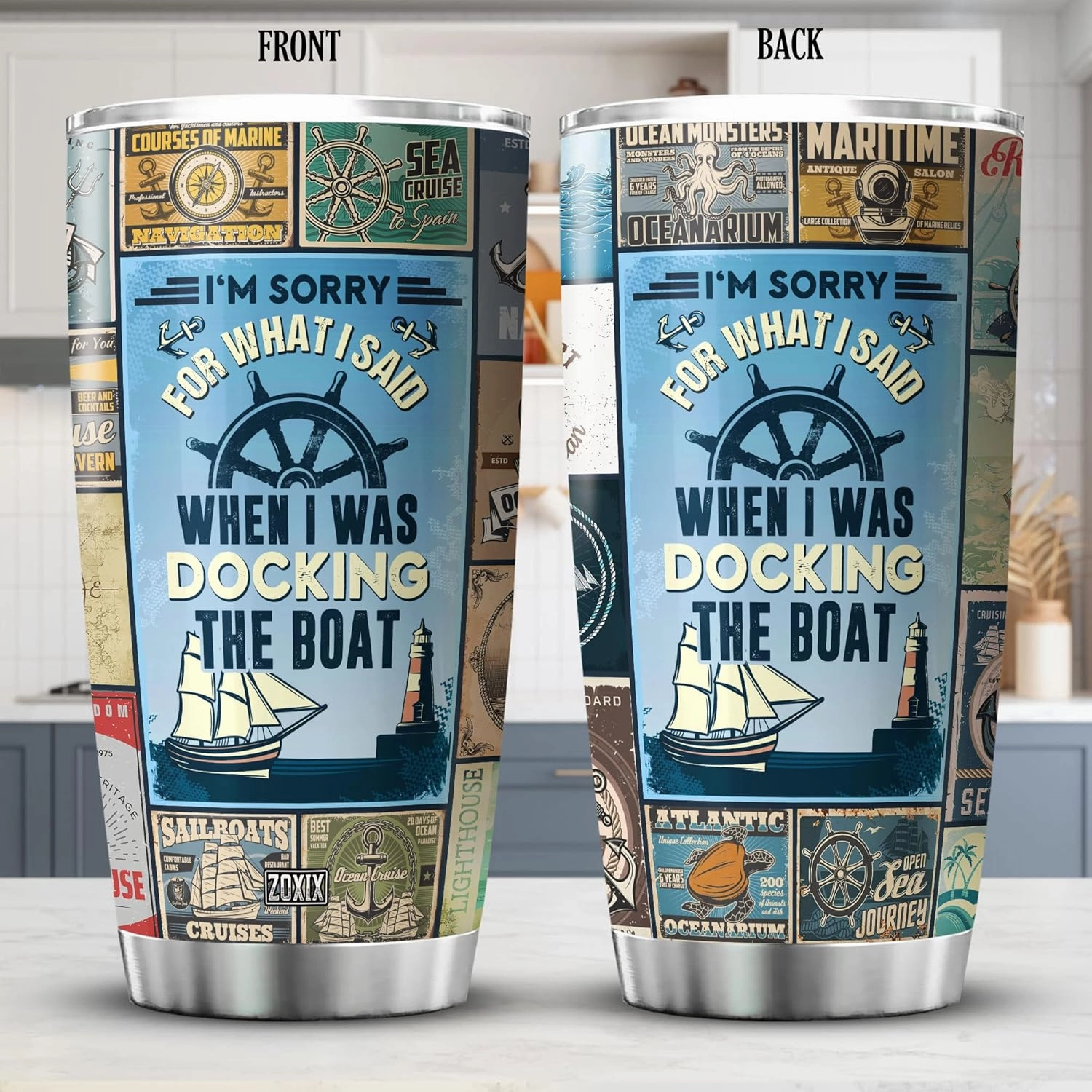 ZOXIX Im Sorry For What I Said When I Was Docking The Boat Tumblers For Men Funny Boating Gifts Nautical Coffee Cup With Lid 20oz Captain Boat Stainless Steel Mug For Sailor Seaman