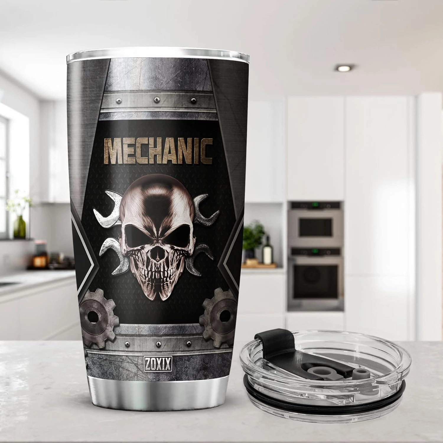 ZOXIX Mechanic Tumbler For Men 20oz Novelty Skull Gift For Mechanical Engineers Stainless Steel Travel Cup With Lid Engineering Handyman Coffee Mug Gift For Mechanics Technicians