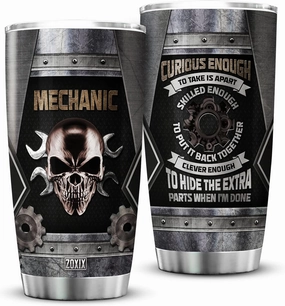 ZOXIX Mechanic Tumbler For Men 20oz Novelty Skull Gift For Mechanical Engineers Stainless Steel Travel Cup With Lid Engineering Handyman Coffee Mug Gift For Mechanics Technicians