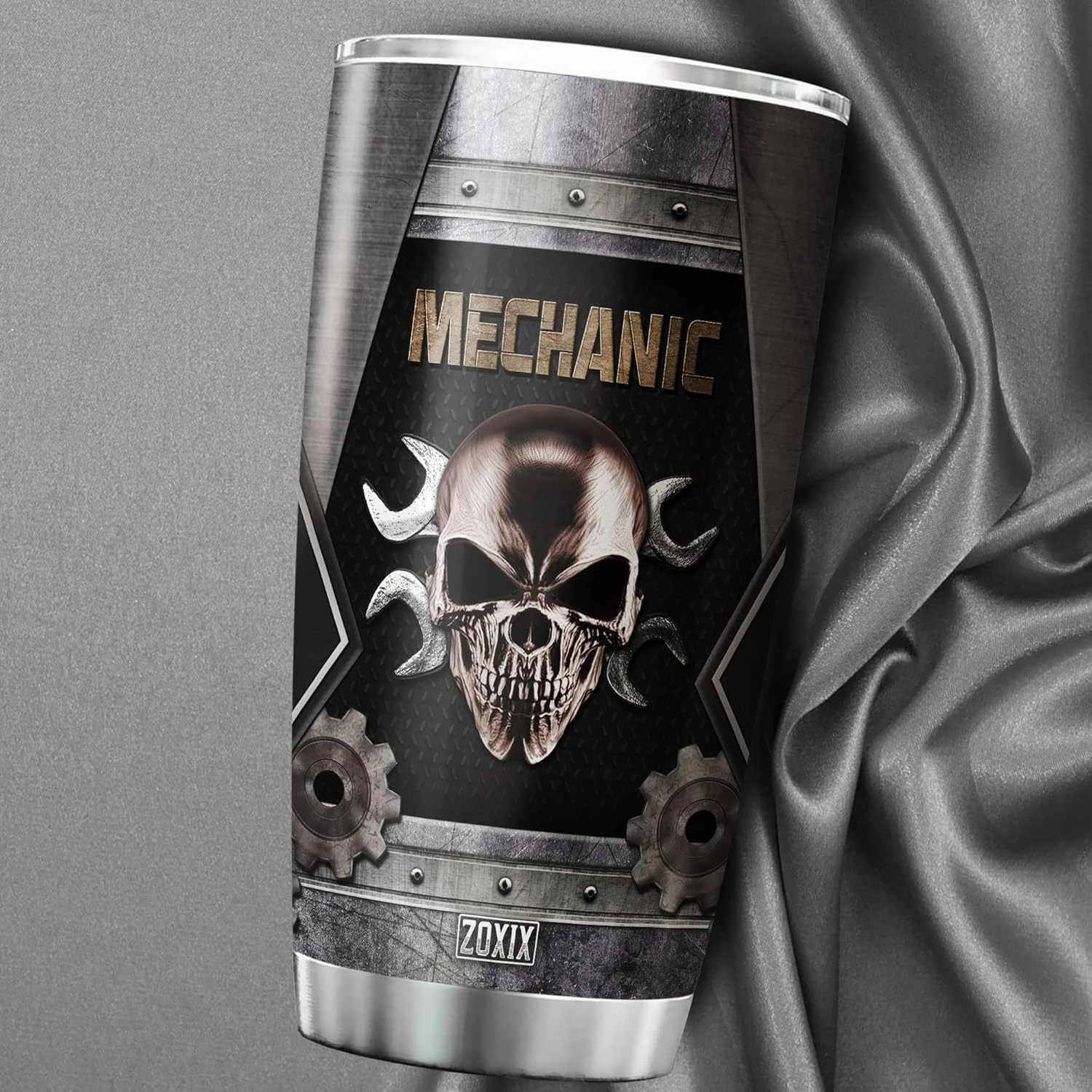 ZOXIX Mechanic Tumbler For Men 20oz Novelty Skull Gift For Mechanical Engineers Stainless Steel Travel Cup With Lid Engineering Handyman Coffee Mug Gift For Mechanics Technicians