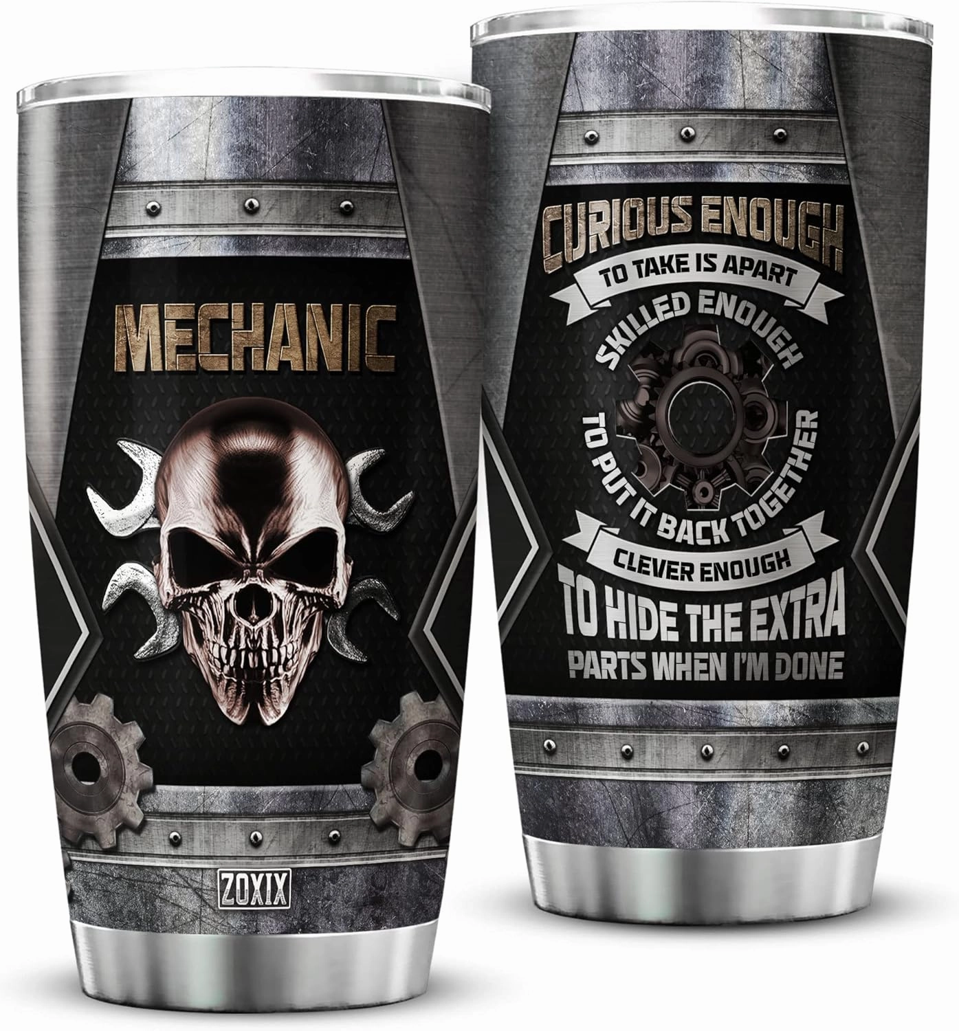 ZOXIX Mechanic Tumbler For Men 20oz Novelty Skull Gift For Mechanical Engineers Stainless Steel Travel Cup With Lid Engineering Handyman Coffee Mug Gift For Mechanics Technicians