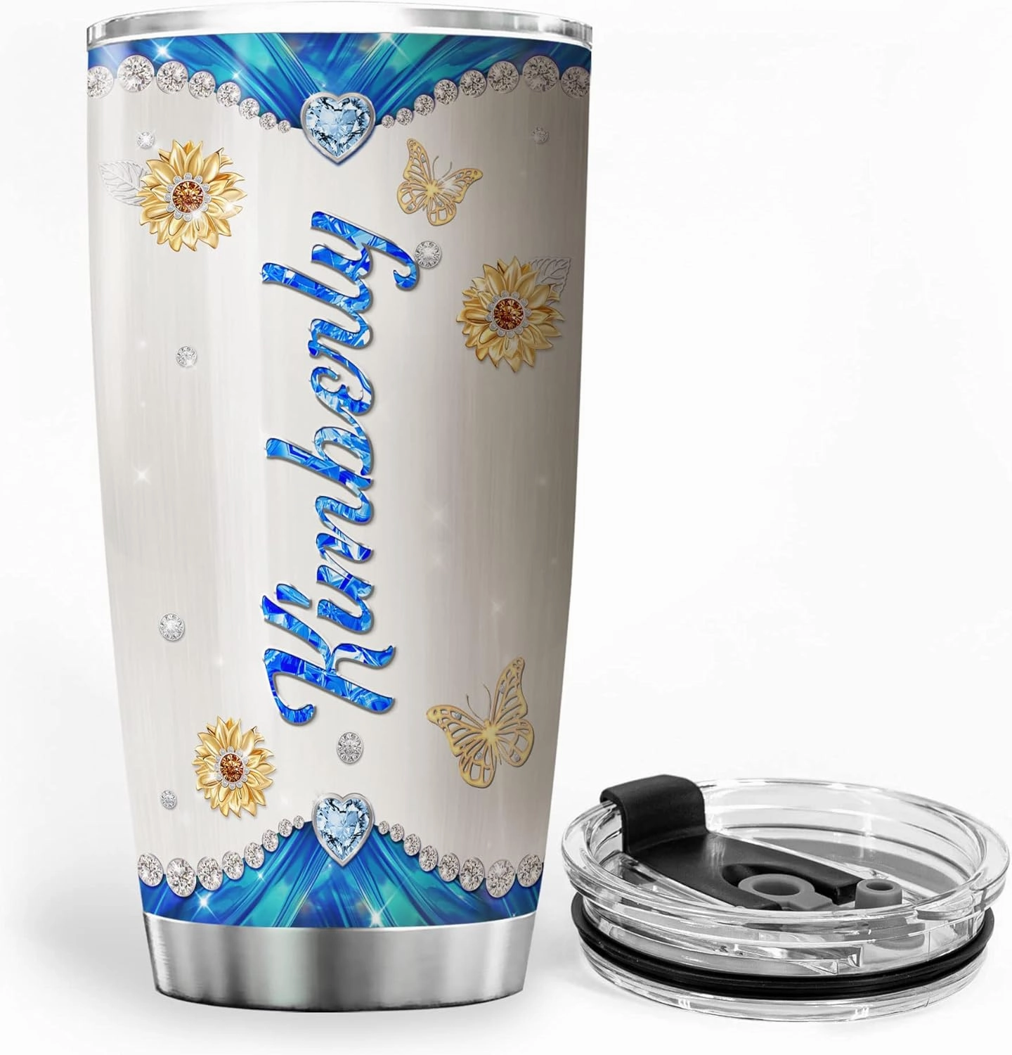 ZOXIX Personalized Elephant Tumbler With Lid 20oz Just A Girl Who Loves Elephant Gifts For Women Jewelry Style Coffee Cup Stainless Steel Travel Mug Cute Animal Sunflower Floral