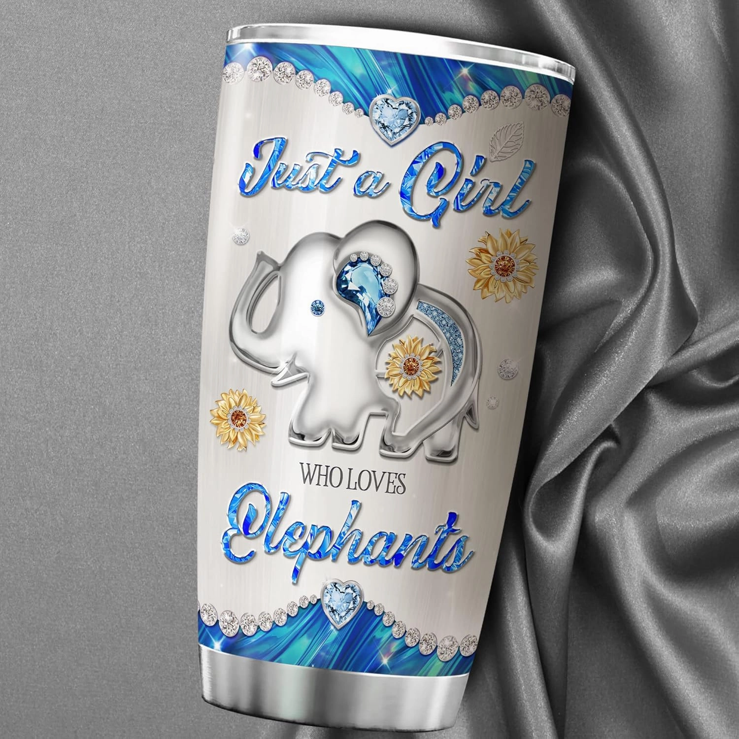 ZOXIX Personalized Elephant Tumbler With Lid 20oz Just A Girl Who Loves Elephant Gifts For Women Jewelry Style Coffee Cup Stainless Steel Travel Mug Cute Animal Sunflower Floral