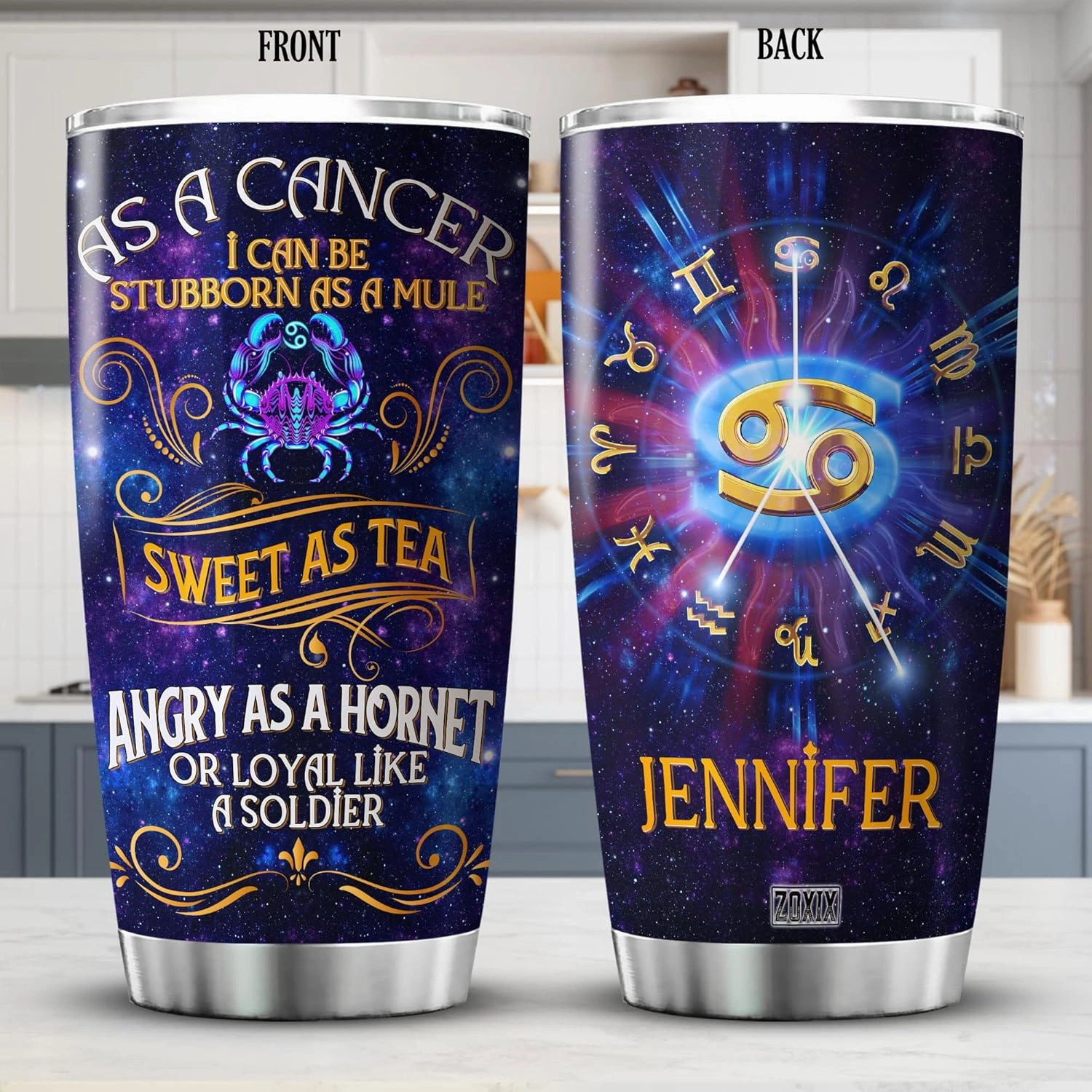 ZOXIX Personalized Tumbler 20 Oz Custom Zodiac Cup With Name Astrological Sign Constellation Birthday Gift Galaxy Aries Gemini Leo Virgo Libra Taurus Scorpio Cancer Astrology Mug